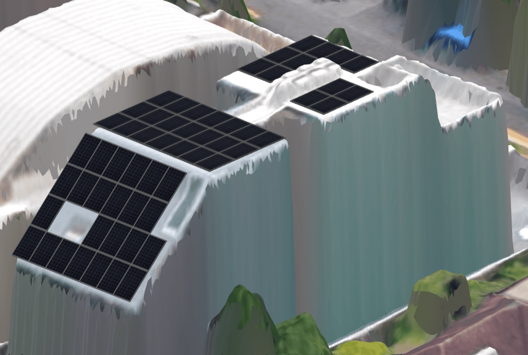 3D satellite model of a landed-home roof with a solar panel layout